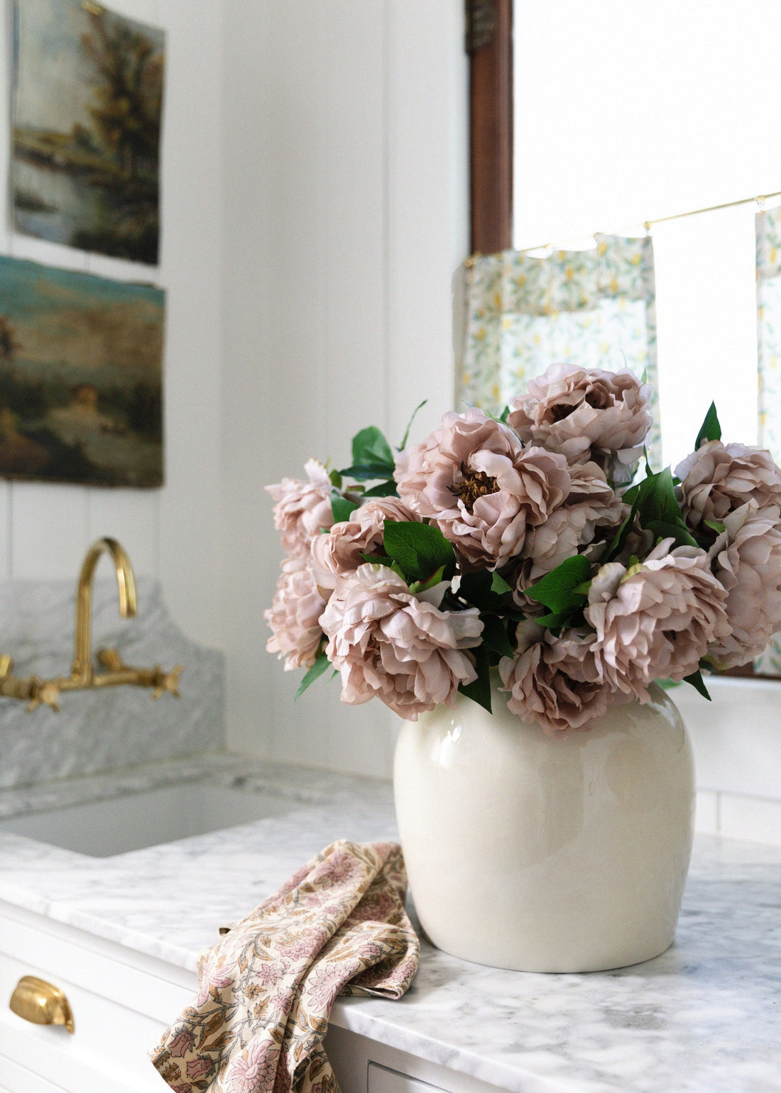 Afloral Luxe Faux Flowers Peony in Taupe Mauve