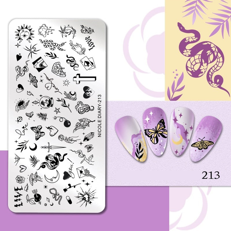 Halloween Series Nail Art Stamping Plates Snake Butterfly Designs Nail Polish Flower Printing Stamp Template Tools