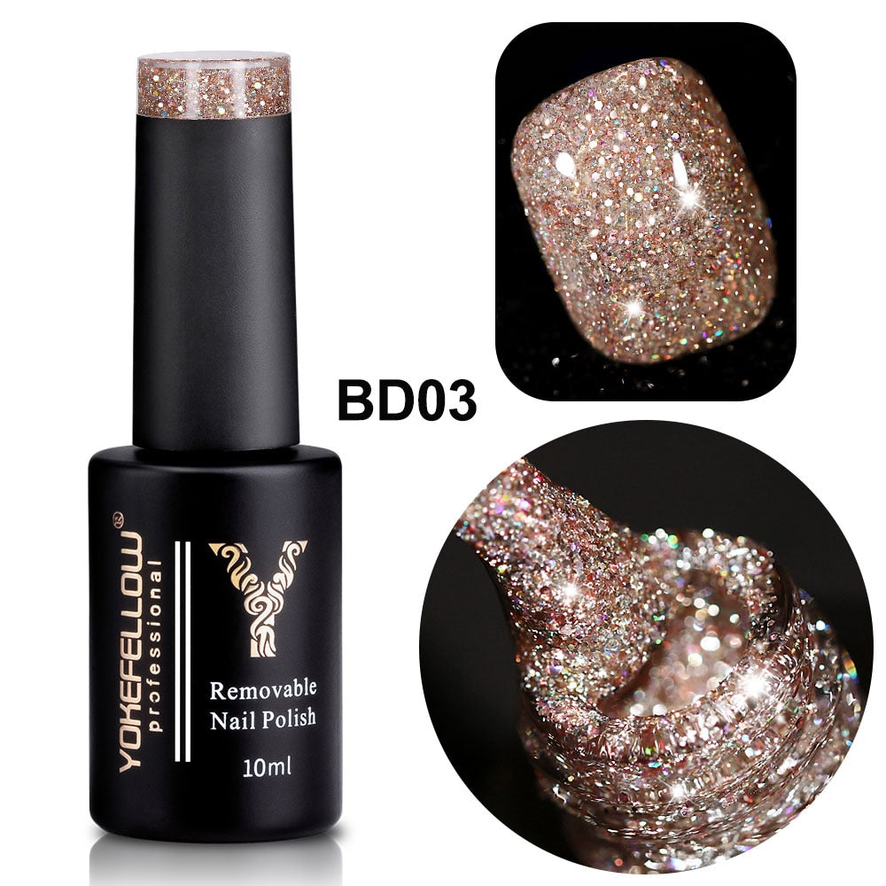 Holo Shimmers Reflective Glitter Gel Nail Polish 10ml Semi permanent Gel Varnishes Ultra-sparkly Diamond Dust