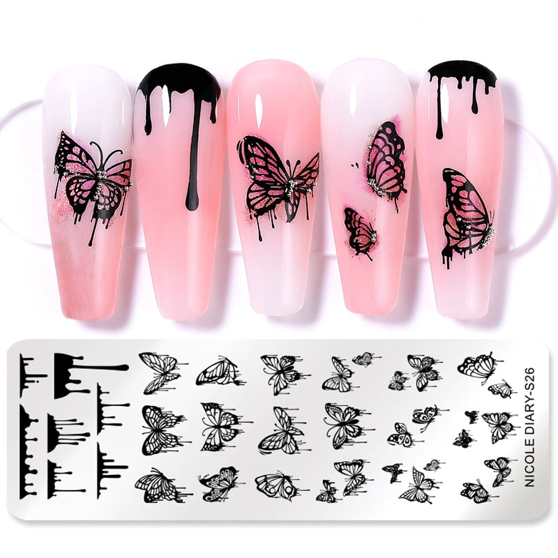 Halloween Series Nail Art Stamping Plates Snake Butterfly Designs Nail Polish Flower Printing Stamp Template Tools