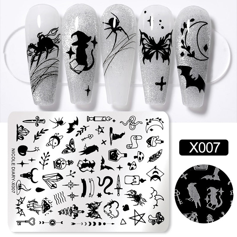 Halloween Series Nail Art Stamping Plates Snake Butterfly Designs Nail Polish Flower Printing Stamp Template Tools