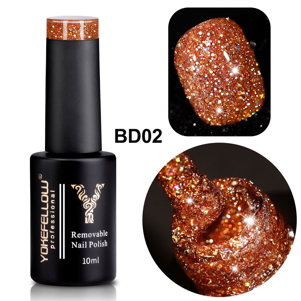 Holo Shimmers Reflective Glitter Gel Nail Polish 10ml Semi permanent Gel Varnishes Ultra-sparkly Diamond Dust
