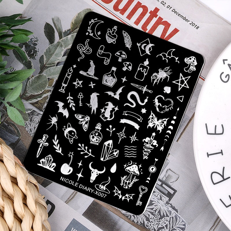 Halloween Series Nail Art Stamping Plates Snake Butterfly Designs Nail Polish Flower Printing Stamp Template Tools