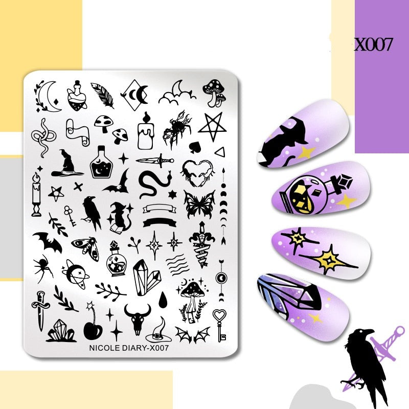 Halloween Series Nail Art Stamping Plates Snake Butterfly Designs Nail Polish Flower Printing Stamp Template Tools