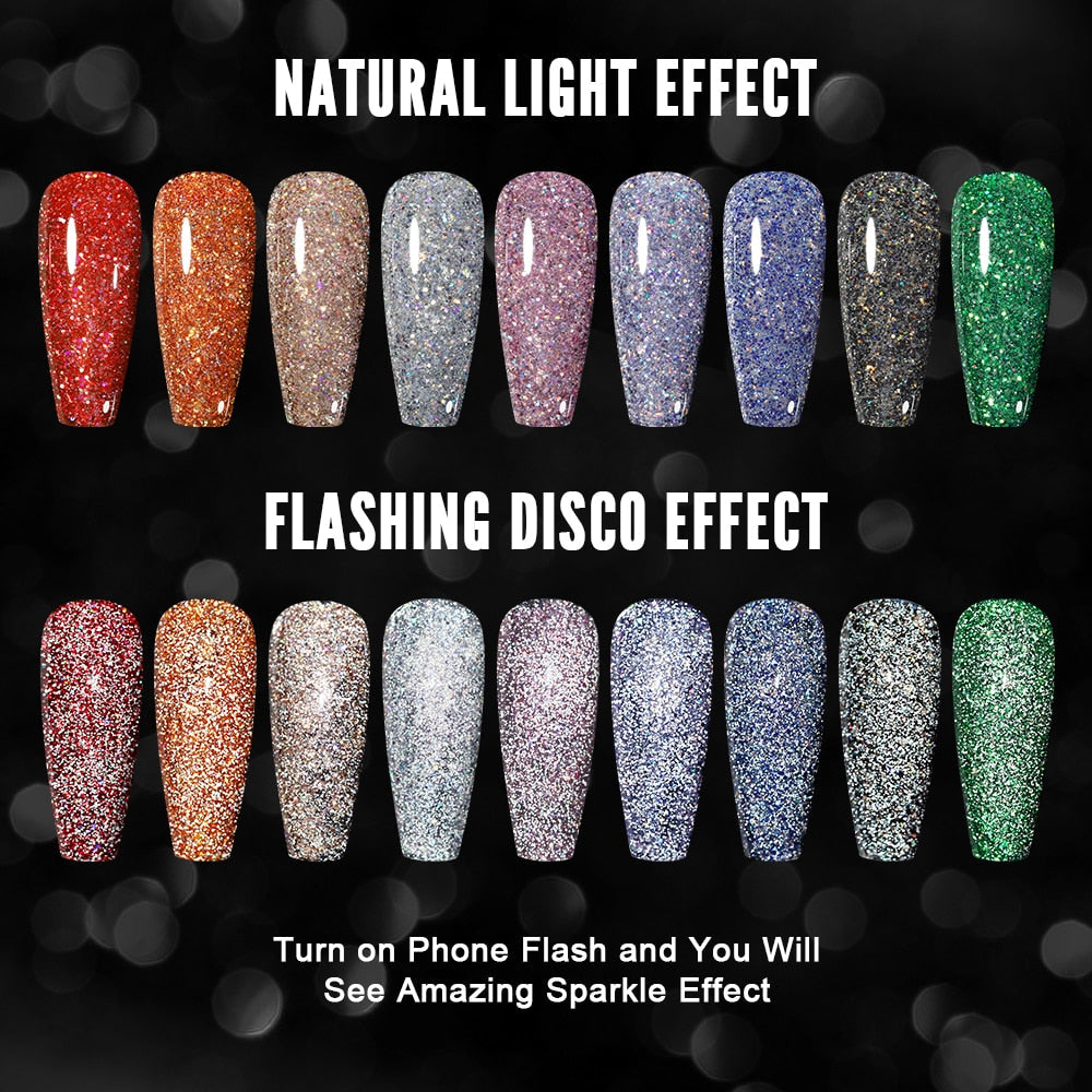 Holo Shimmers Reflective Glitter Gel Nail Polish 10ml Semi permanent Gel Varnishes Ultra-sparkly Diamond Dust