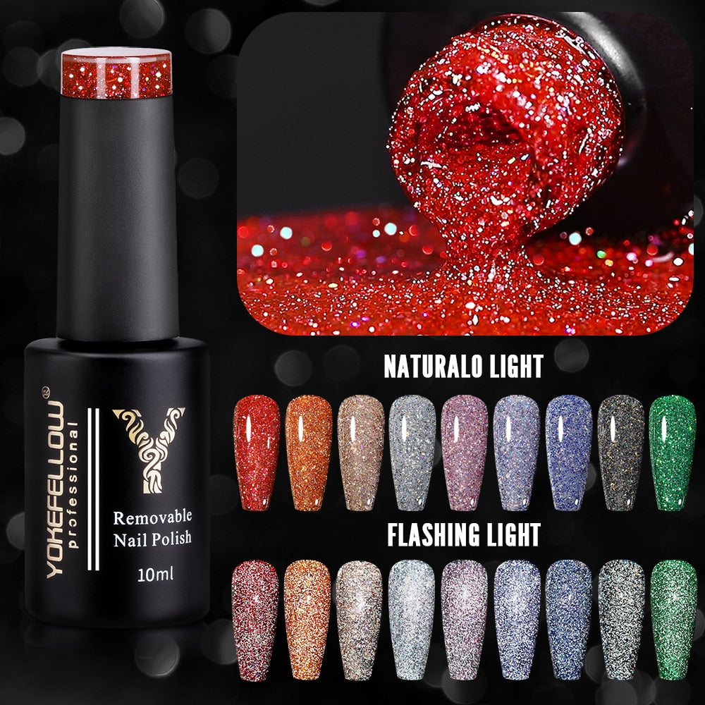 Holo Shimmers Reflective Glitter Gel Nail Polish 10ml Semi permanent Gel Varnishes Ultra-sparkly Diamond Dust