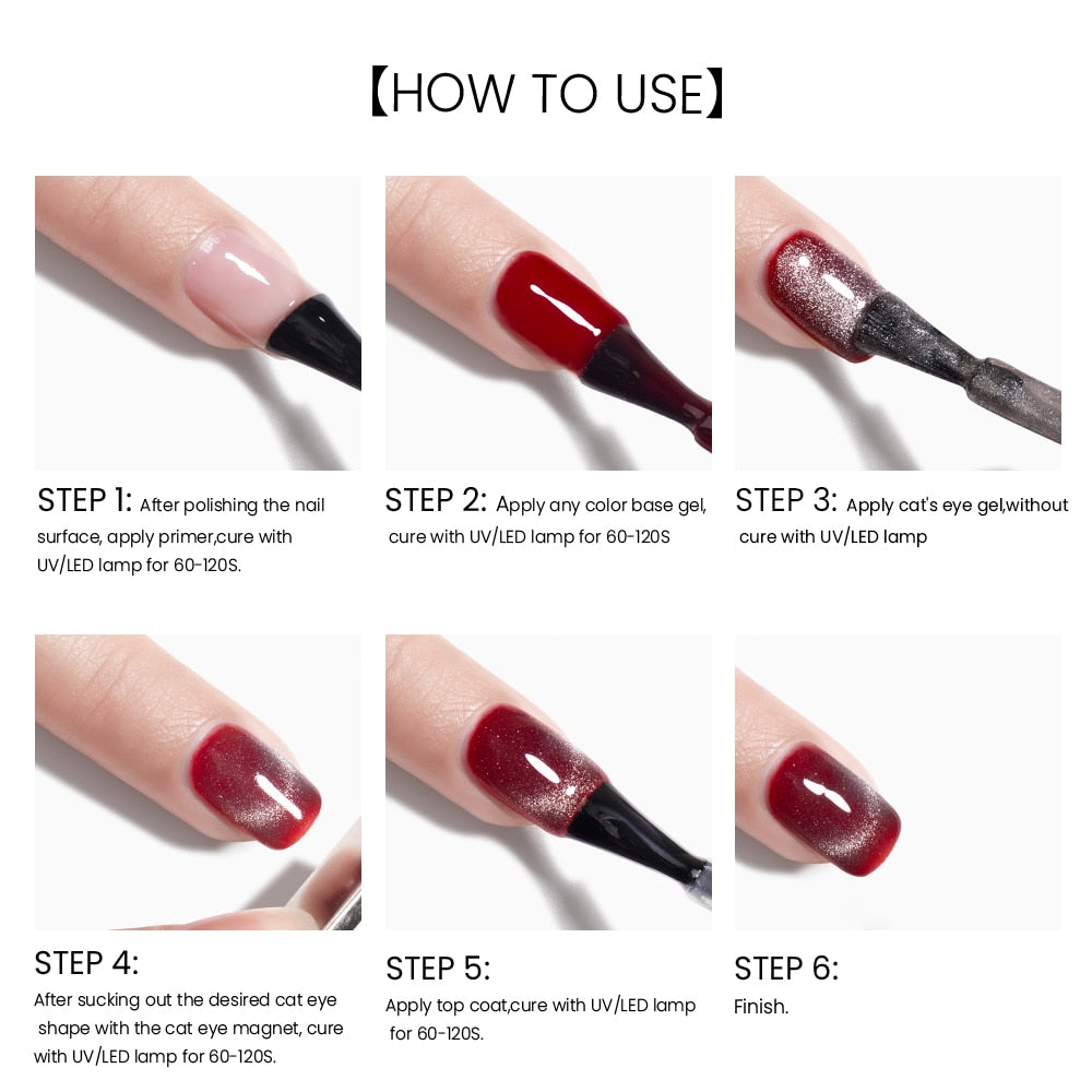 5ml Cat Eye Magnetic Gel Nail Polish Shiny Glitter Gel Lacquer Semi Permanent Soak Off UV LED Varnish Manicure Nail Art