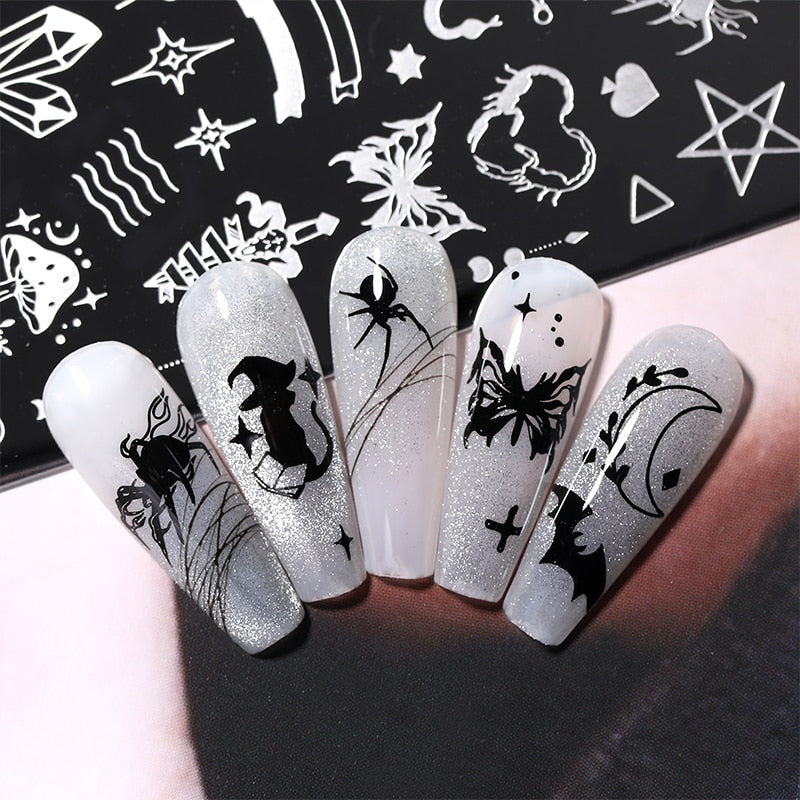 Halloween Series Nail Art Stamping Plates Snake Butterfly Designs Nail Polish Flower Printing Stamp Template Tools