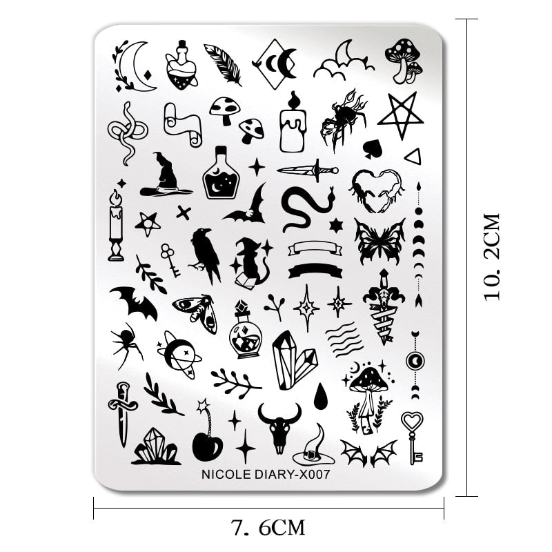 Halloween Series Nail Art Stamping Plates Snake Butterfly Designs Nail Polish Flower Printing Stamp Template Tools