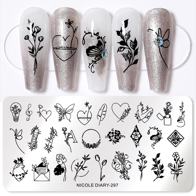 Halloween Series Nail Art Stamping Plates Snake Butterfly Designs Nail Polish Flower Printing Stamp Template Tools