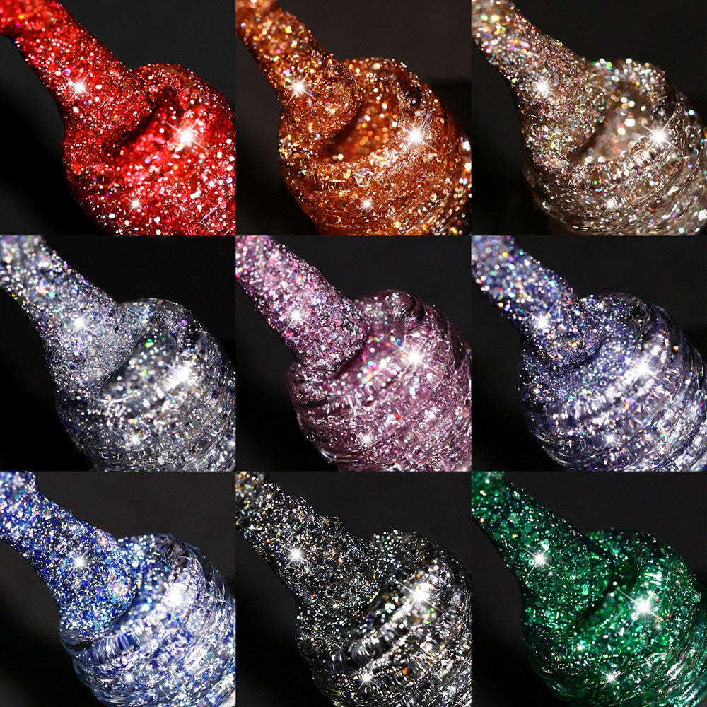 Holo Shimmers Reflective Glitter Gel Nail Polish 10ml Semi permanent Gel Varnishes Ultra-sparkly Diamond Dust