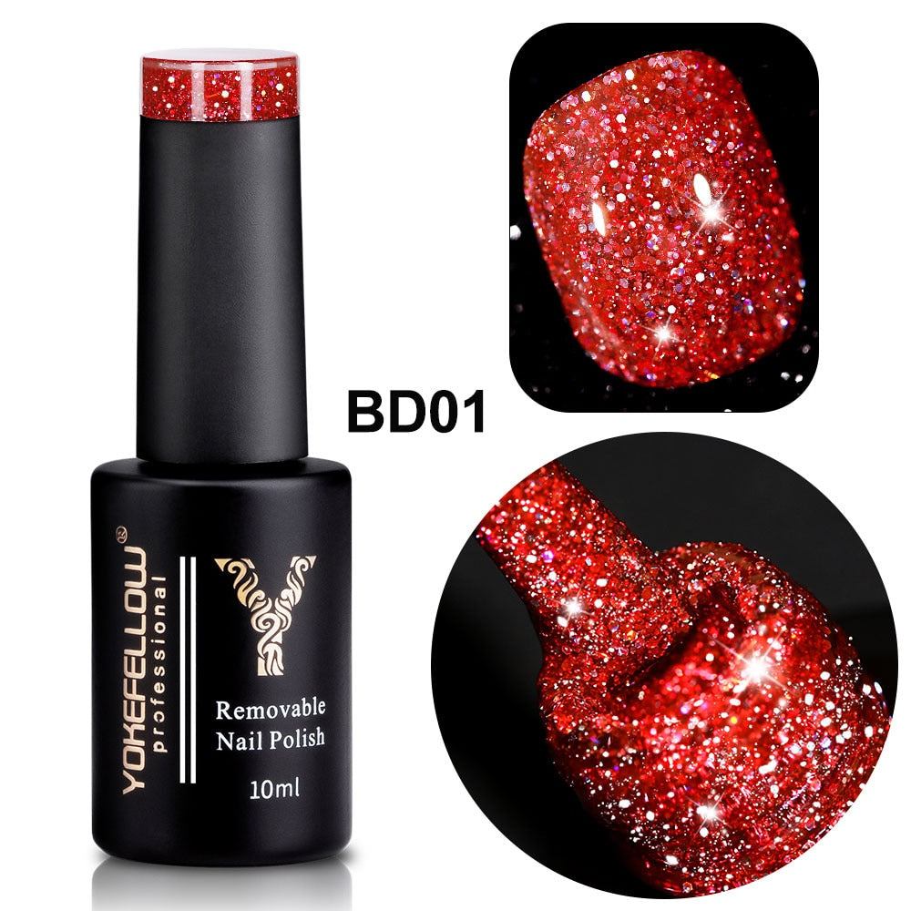 Holo Shimmers Reflective Glitter Gel Nail Polish 10ml Semi permanent Gel Varnishes Ultra-sparkly Diamond Dust