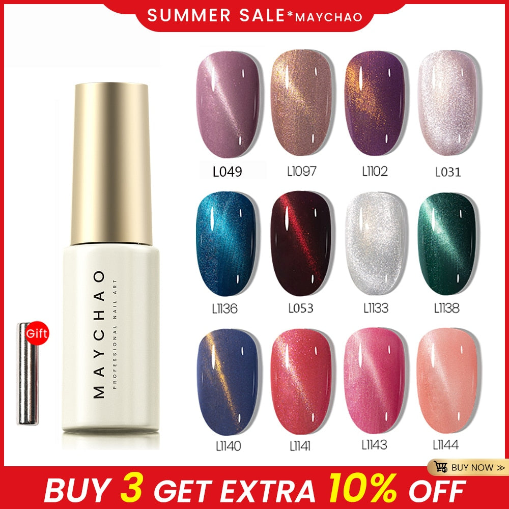 5ml Cat Eye Magnetic Gel Nail Polish Shiny Glitter Gel Lacquer Semi Permanent Soak Off UV LED Varnish Manicure Nail Art