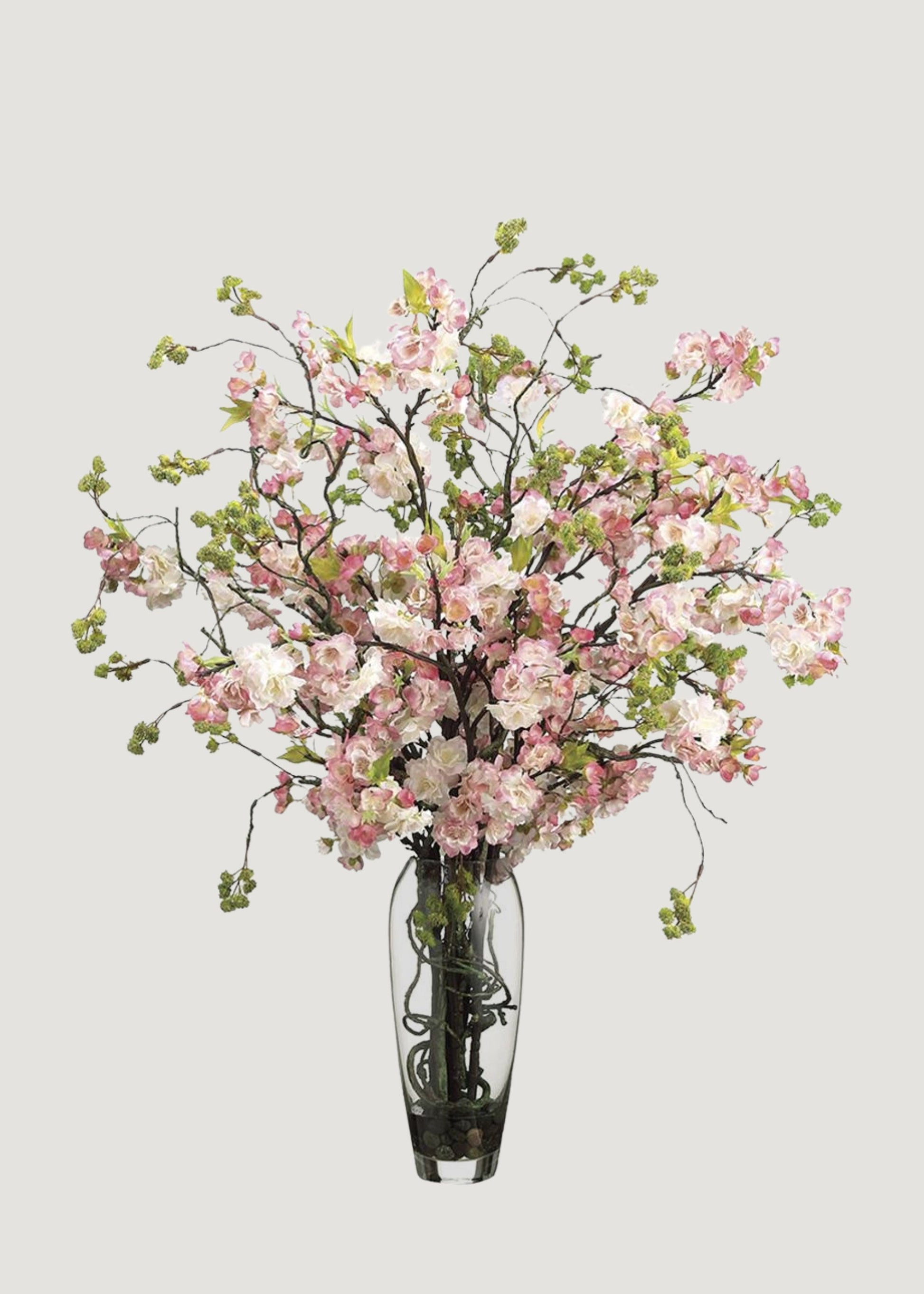 Artificial Cherry Blossom Arrangement in Glass Vase