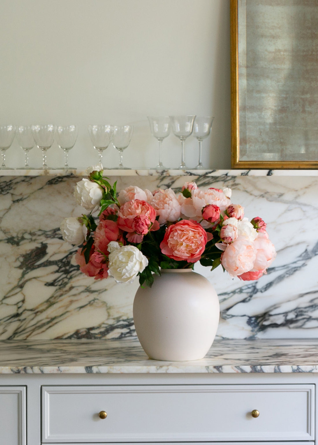 Artificial Peony Stem in Beige Luxe Real Touch Flowers at Afloral