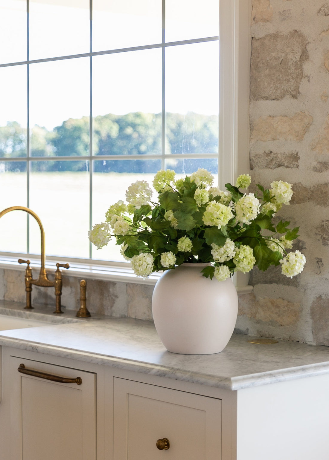 Artificial Botanicals in Cream Snowball Flower Spray